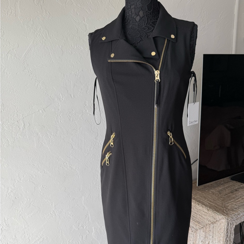 Calvin Klein Black Sleeveless Zip-Front Sheath Dress